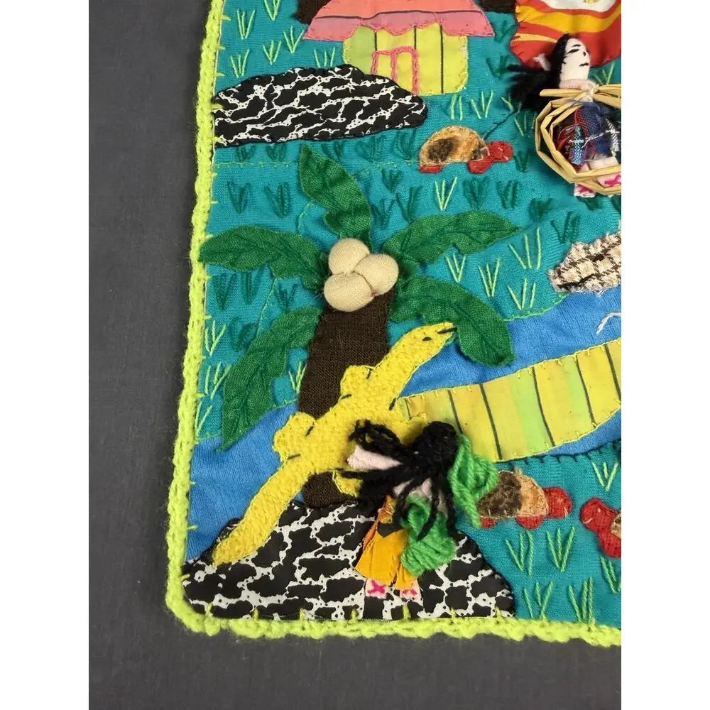 Vintage Peruvian Textile Folk Art Wall Hanging 12X12